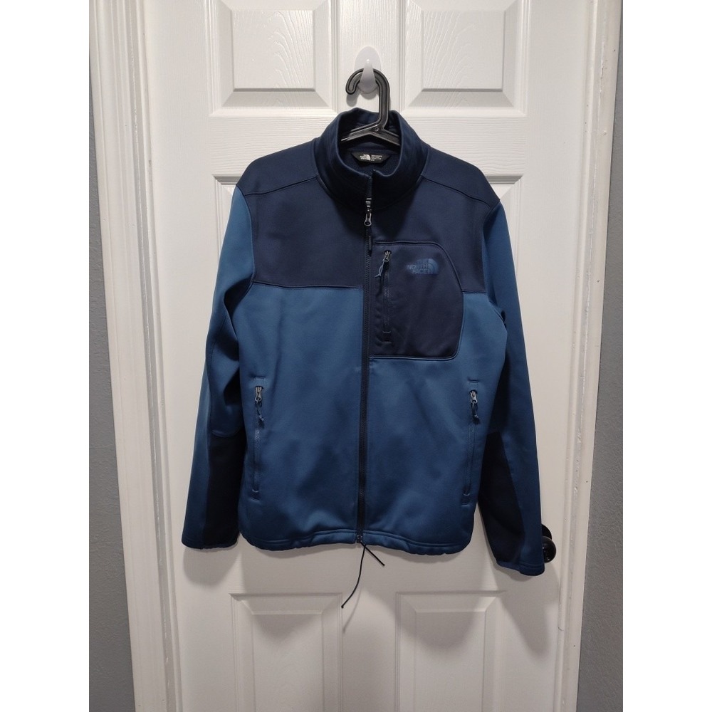 The North Face Mens Medium Windwall Softshell‎ Fleece Lined Blue Black Jacket